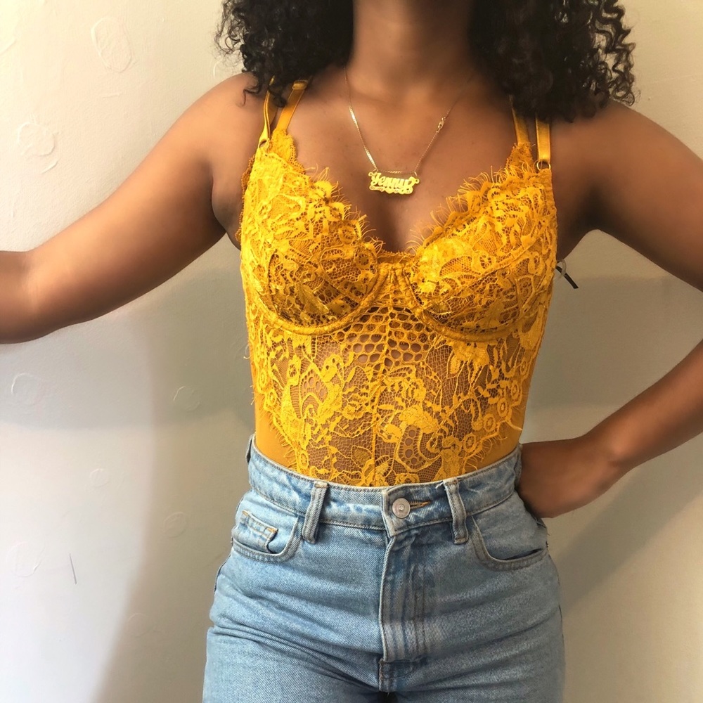 Mustard lace bodysuit